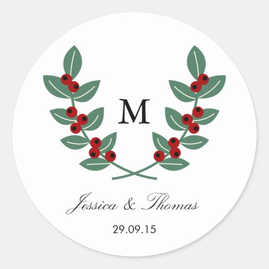 Het Monogram Berry Struik Wedding Collectie Ronde Sticker (Voorkant)