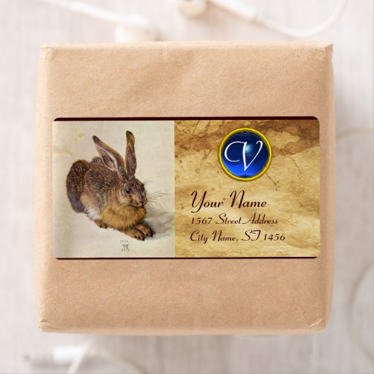 Het monogram blauw saffier van de konijn ( Young H Etiket (Insitu)