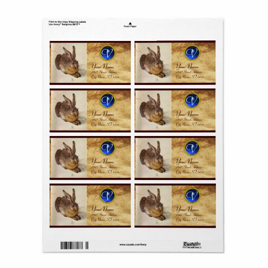 Het monogram blauw saffier van de konijn ( Young H Etiket (Full Sheet)