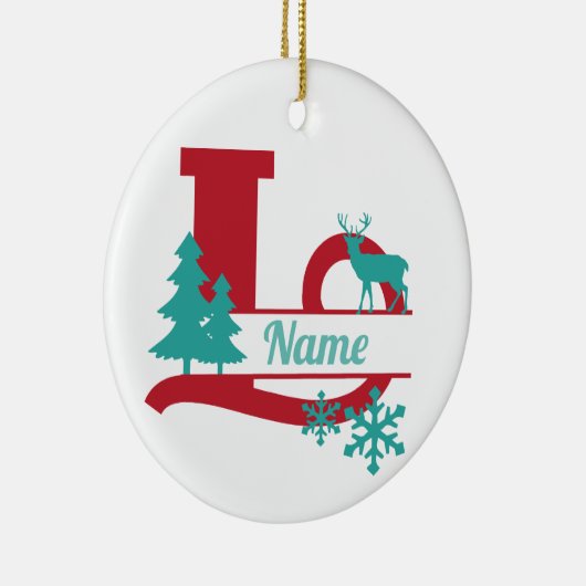 Het Monogram Initial Christmas Holiday Tree Orname Keramisch Ornament (Rechts)