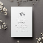 Het Monogram van Ampersand sparen de Kaart van de<br><div class="desc">Eenvoudig en elegant sparen de datumkaarten uw gasten op de hoogte brengen van uw aanstaande bruiloft in tijdloze stijl. De witte kaarten van de crisis kenmerken uw initialen die in een monogram ontwerp worden gewerkt, die door een calligrafiekmanuscript ampersand worden aangesloten. "Sparen de datum"verschijnt onder, met uw namen, trouwdatum en...</div>