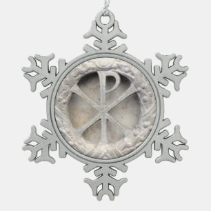 Het monogram van Christus Tin Sneeuwvlok Ornament