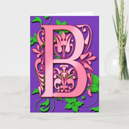 Het Monogram van de brief B Aanvankelijk op Roze Notitiekaartje (Voorkant)