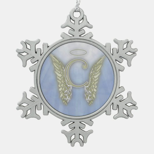 Het Monogram van de Engel van de brief C Tin Sneeuwvlok Ornament (Voorkant)