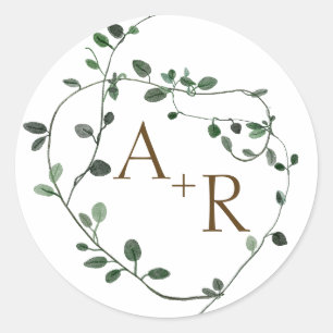 Het Monogram van de groenkrans Huwelijk Ronde Sticker