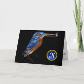 Het MONOGRAM van de IJSVOGEL, Blauwe Zwarte Notitiekaartje (Voorkant)