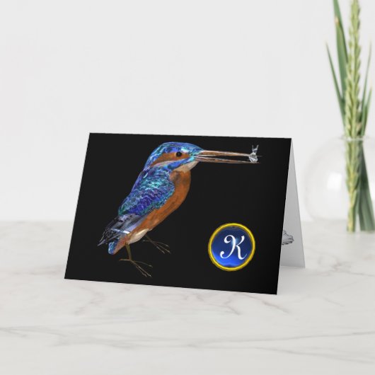 Het MONOGRAM van de IJSVOGEL, Blauwe Zwarte Notitiekaartje (Voorkant)