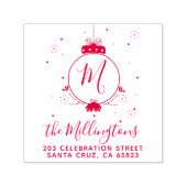 Het Monogram van de Kerstmisbaal Terugkeeradres Zelfinktende Stempel (Design)