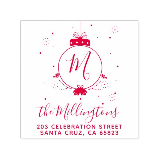 Het Monogram van de Kerstmisbaal Terugkeeradres Zelfinktende Stempel (Design)