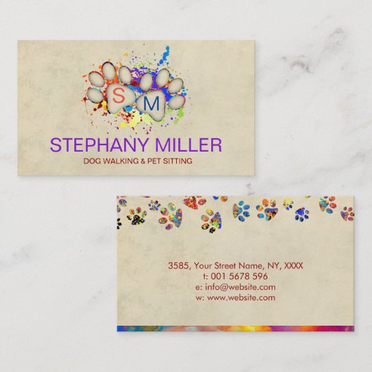 Het Monogram van de Schilder van de kleur Splatter Visitekaartje (Voorkant / Achterkant)