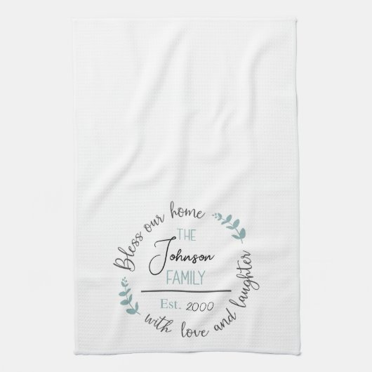 Het monogram voor de naam van onze thuisfamilie theedoek (Verticaal)