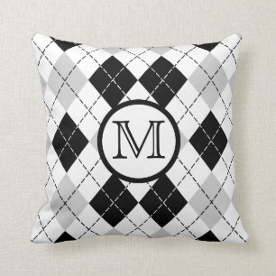 Het monogram Zwarte Witte en Grijze Argyle werpt H Kussen