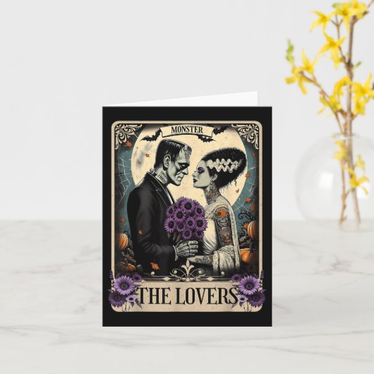 Het Monster Frankenstein En Bruid De Geliefden Tar Kaart (Gele Bloem)