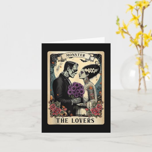 Het Monster Frankenstein En Bruid De Geliefden Tar Kaart (Gele Bloem)
