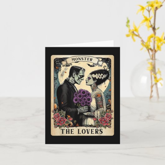 Het Monster Frankenstein En Bruid De Geliefden Tar Kaart (Gele Bloem)