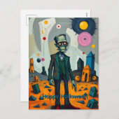 Het monster van Frankenstein: Happy Halloween Feestdagenkaart (Voorkant / Achterkant)