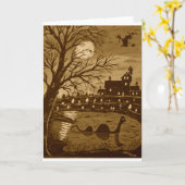 Het monster van Loch Ness tijdens Halloween Kaart (Gele Bloem)
