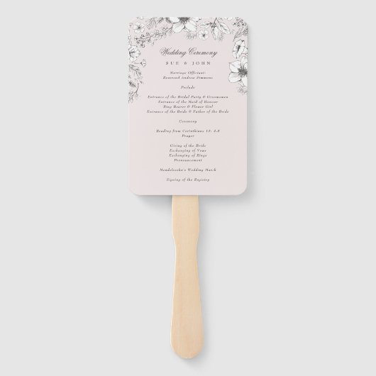Het mooie Blush Floral Sketched Wedding Programme Handwaaier (Achterkant)