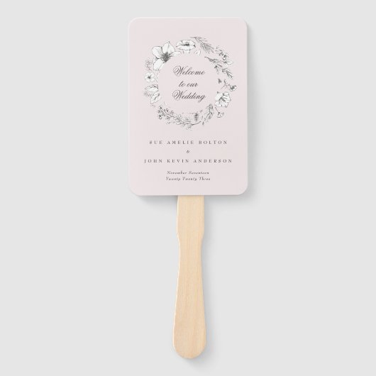 Het mooie Blush Floral Sketched Wedding Programme Handwaaier (Voorkant)
