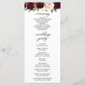 Het mooie Burgundy Weddenprogramma Programmakaart (Achterkant)