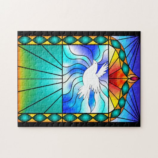 Het mooie Glas in lood van Dove Church Window Puzz Legpuzzel (Horizontaal)