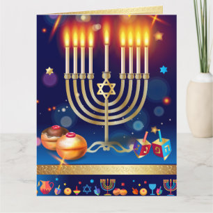 Het Mooie Gouden Wenskaart Menorah van de Chanoeka Bedankkaart