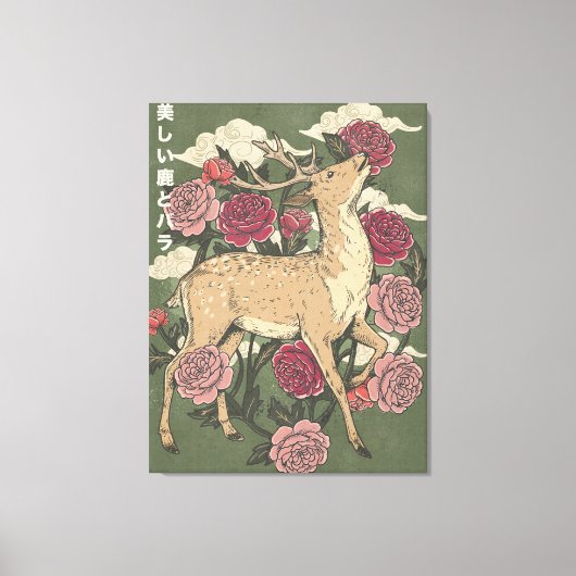 Het Mooie Hert En Rozen Canvas Afdruk (Voorkant)