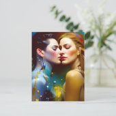 Het mooie lesbische overdekte kleurrijke schilderi briefkaart (Staand voorkant)