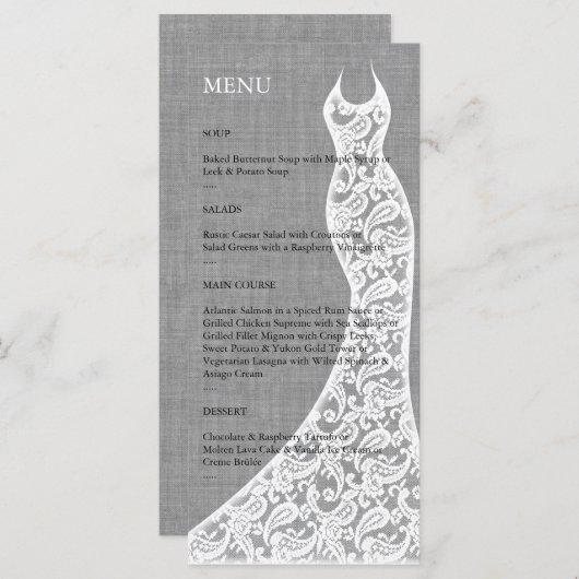 Het mooie Linen Vrijgezellenfeest-menu Menu (Voorkant / Achterkant)