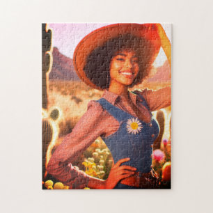 Het mooie meisje in de bloeiende woestijn voor vol legpuzzel