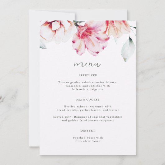 Het mooie menu van het Bovenaarskleurige Floral We (Voorkant)