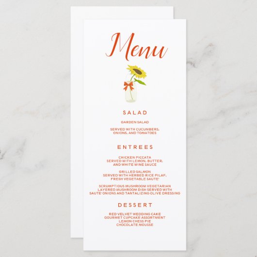 Het mooie menu Zonnebloem van het Weddenschap (Voorkant / Achterkant)