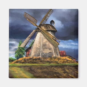 Het mooie Nederlandse windmolenlandschap - Tekenin Magneet