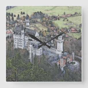 Het mooie Neuschwanstein Castle in Duitsland Vierkante Klok