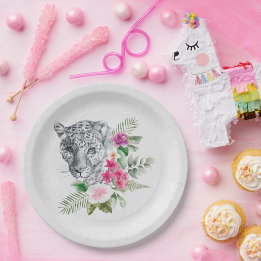 Het mooie portret van de Leopard-kop in de Waterve Papieren Bordje (Feest)