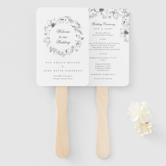 Het mooie programma Floral Sketched Wedding Handwaaier (Voorkant en achterkant)