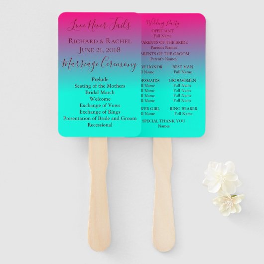 Het mooie programma Roze en Blue Ombre Wedding Handwaaier (Voorkant en achterkant)