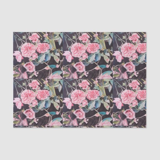 Het mooie roze rozen Waterverf Floral Pattern Tissuepapier (Voorkant)