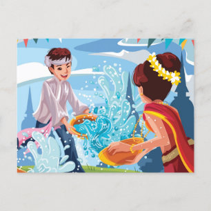 Het mooie Songkran-festival dat het water doorkrui Briefkaart