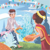 Het mooie Songkran-festival dat het water doorkrui Sticker (Voorkant)