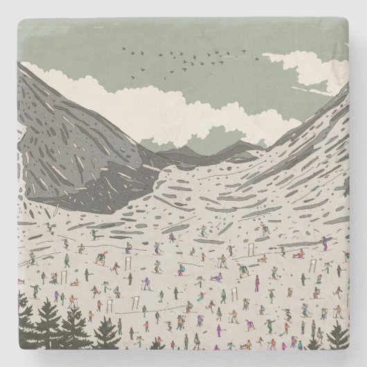Het mooie winters ski landschap stenen onderzetter (Voorkant)
