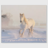 Het mooie witte paard Galloping in de sneeuw Cadeaupapier (Vlak)