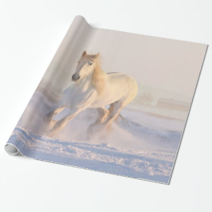 Het mooie witte paard Galloping in de sneeuw Cadeaupapier