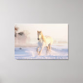 Het mooie witte paard Galloping in de sneeuw Canvas Afdruk (Voorkant)