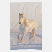 Het mooie witte paard Galloping in de sneeuw Theedoek (Verticaal)