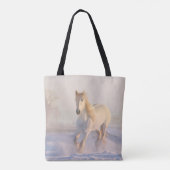 Het mooie witte paard Galloping in de sneeuw Tote Bag (Achterkant)