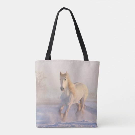 Het mooie witte paard Galloping in de sneeuw Tote Bag (Achterkant)