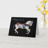 Het mooie Witte Paard Gelukkige Pasen van de Kaart (Gele Bloem)