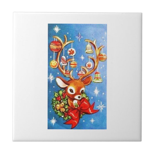 Het mooiste Vintage Rendier van Kerstmis Tegeltje (Voorkant)
