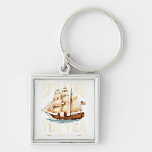 Het morsen van de thee sinds 1773 4 juli Retro USA Sleutelhanger